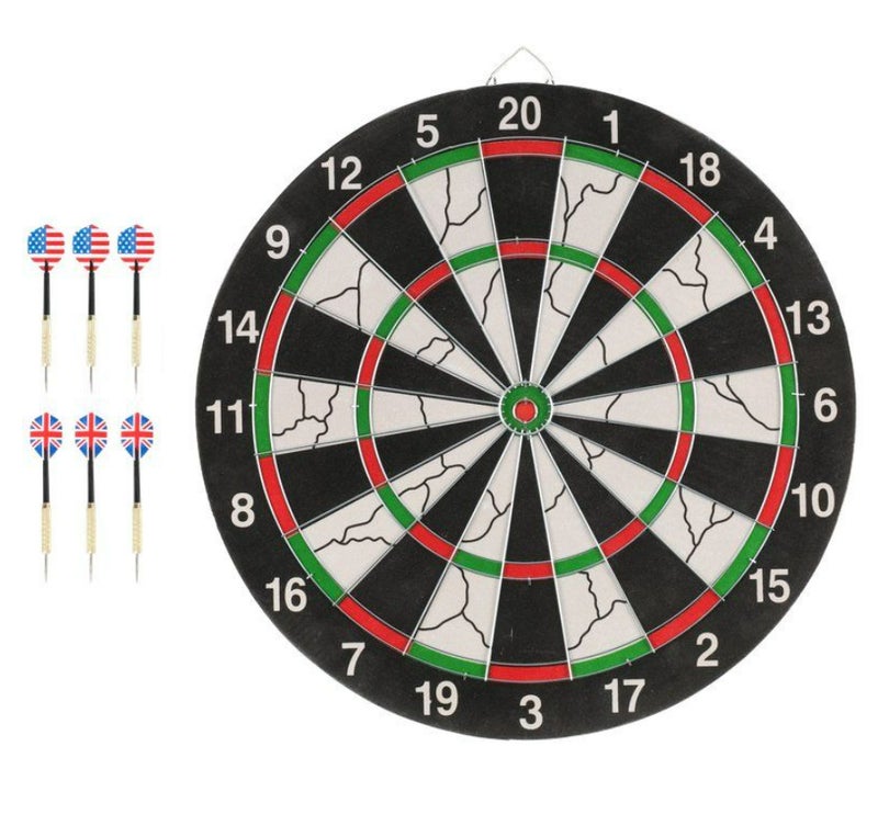 Dartstavla-set &ndash; Inkl. dubbelsidig tavla (darts och traditionell) samt 6 pilar